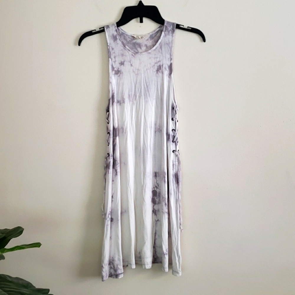 American Eagle soft and sexy tie dye high neck lace sides dress, white & purple.
